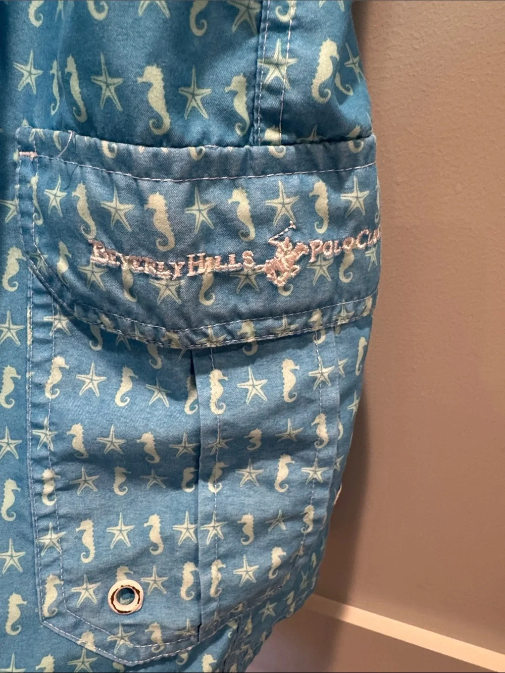 Beverly Hills Polo Club Light Blue Cargo Swim Shorts with White Drawstring